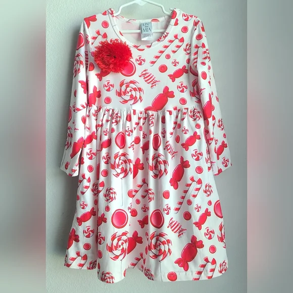 Mia Belle | Dresses | Mia Belle Girls Candy Cane Long Sleeve Holiday Dress  Sz 4t | Poshmark